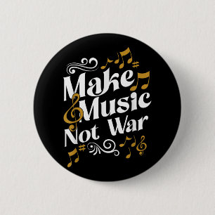 Guitar And Drummer Jazz Band Make Music Not War 6 Cm Round Badge