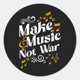 Guitar And Drummer Jazz Band Make Music Not War  Classic Round Sticker