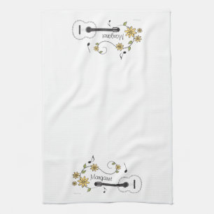 Guitar and Flowers Tea Towel