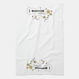 Guitar and Flowers Tea Towel