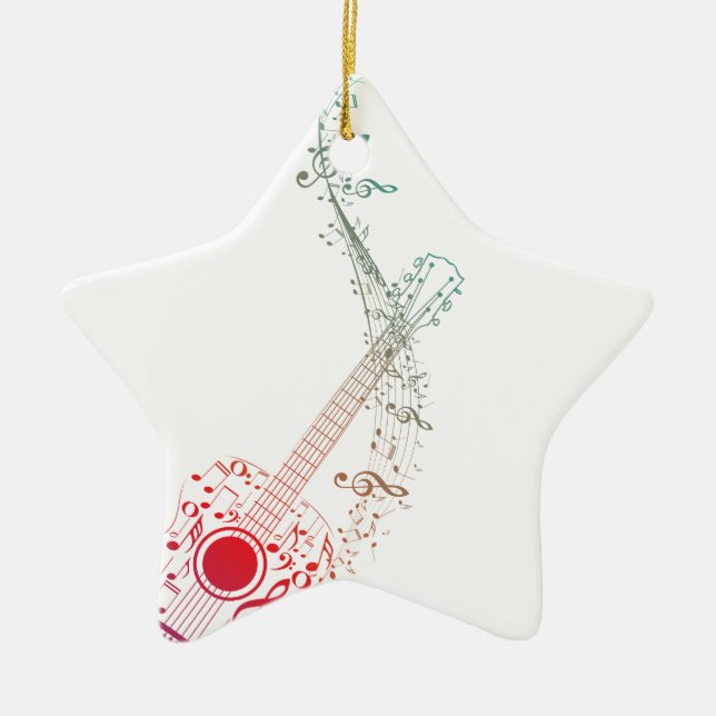 Guitar and Music Notes 6 Ceramic Tree Decoration (Front)