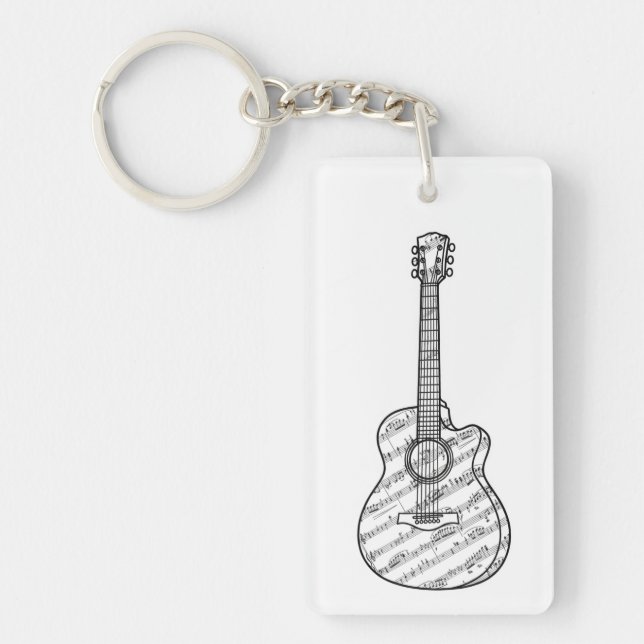Guitar and Music Notes  Key Ring (Front)