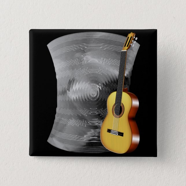 Guitar and Music Sheet 15 Cm Square Badge (Front)