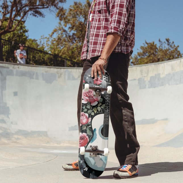 Guitar and Roses Watercolor Skateboard (Outdoor 2)