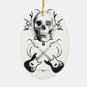 Guitar and Skull Design Ceramic Tree Decoration