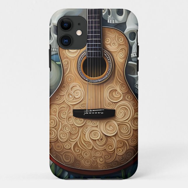 Guitar and Skulls, Musical, Acoustical Guitar,  Case-Mate iPhone Case (Back)