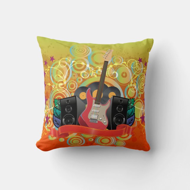 guitar and speakers with funky background cushion (Front)