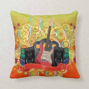 guitar and speakers with funky background cushion