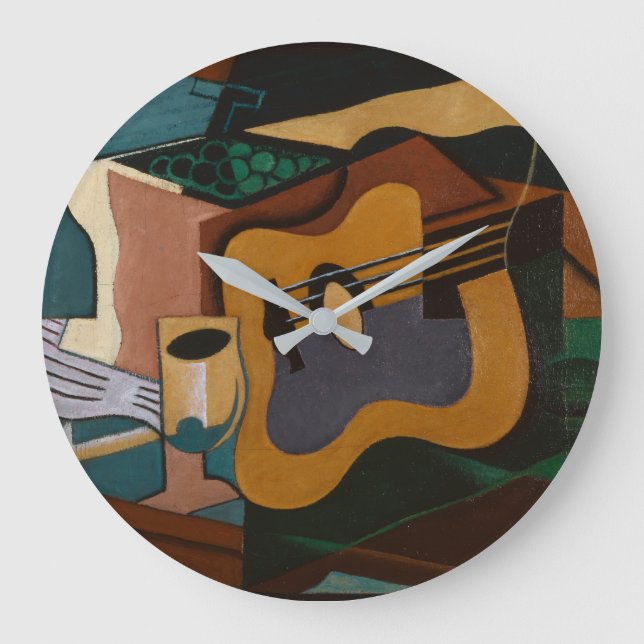 Guitar And Wine Abstract Painting Large Clock (Front)