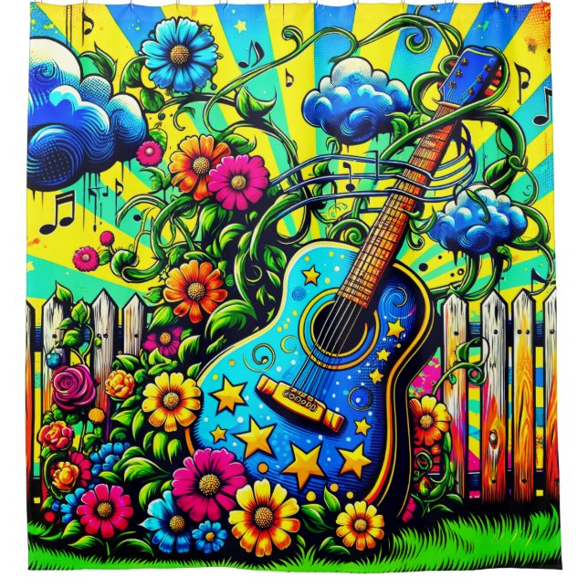 Guitar Art Shower Curtain (Front)