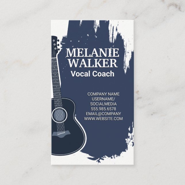 Guitar | Artistic Brush Stroke Background Business Card (Front)