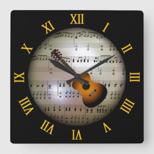 Guitar~ Background “The Musical Planet” * ~ Square Wall Clock