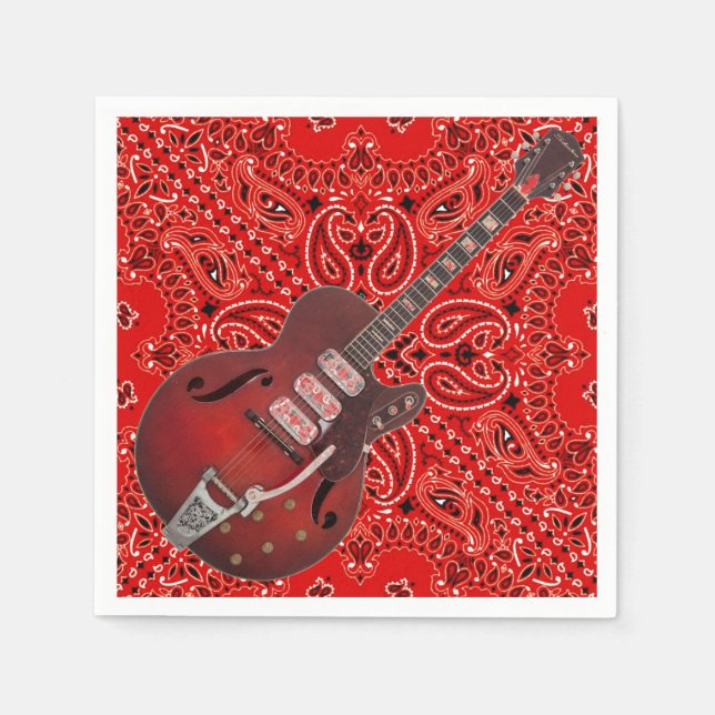 Guitar Bandanna Country Music BBQ Picnic Paisley Napkin (Front)