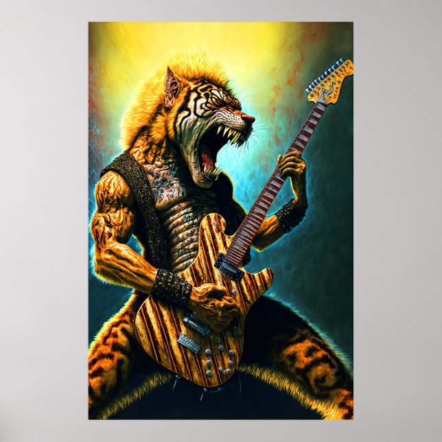Guitar Beast - Rock and Roll Tiger Poster Print (Front)