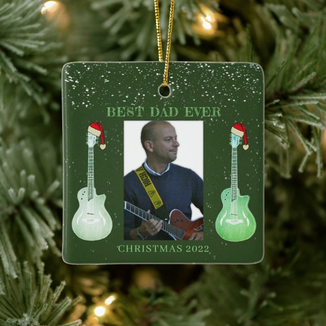 Guitar Best Dad Ever Christmas 2022  Ceramic Ornament (Tree)
