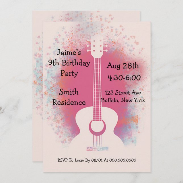 Guitar Birthday Party Invitation (Front/Back)