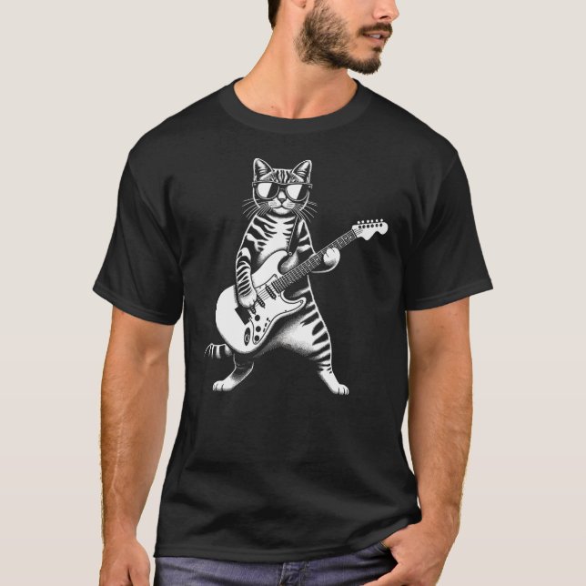 Guitar Cat Novelty Rock Music Band Concert Funny C T-Shirt (Front)