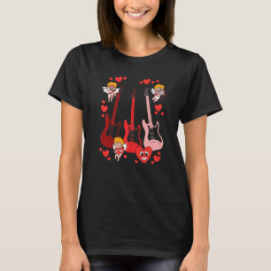 Guitar Cherub Hearts Valentines Day Cute Musician T-Shirt