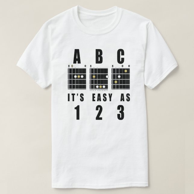 Guitar Chords ABC It's Easy As 123 T-Shirt (Design Front)