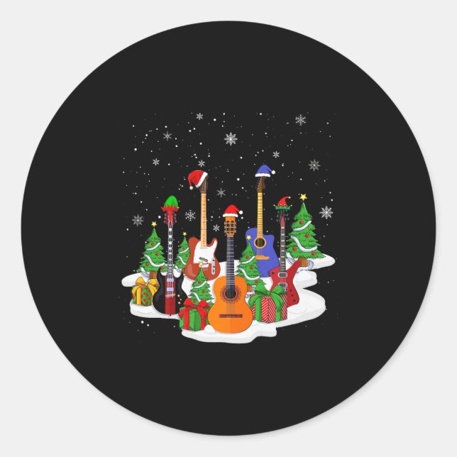 Guitar Christmas Decor Musical Guitar Lovers Guita Classic Round Sticker (Front)