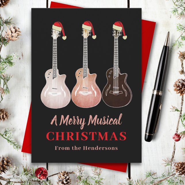 Guitar Christmas Merry Music Personalised Holiday Card (Christmas guitar custom holiday greetings card)