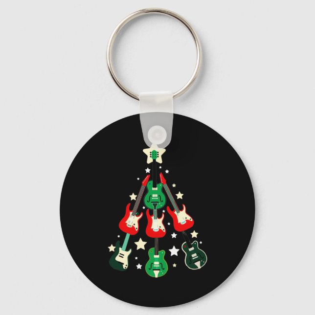 Guitar Christmas T Shirt  Key Ring (Front)