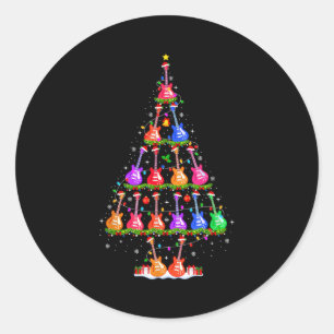 Guitar Christmas Tree Lights Funny Xmas Pajamas Gu Classic Round Sticker
