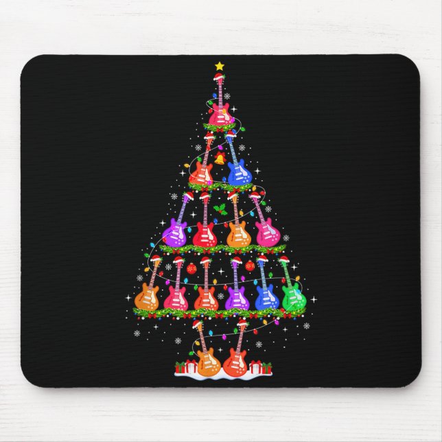 Guitar Christmas Tree Lights Funny Xmas Pajamas Gu Mouse Mat (Front)
