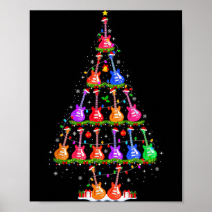 Guitar Christmas Tree Lights Funny Xmas Pajamas Gu Poster