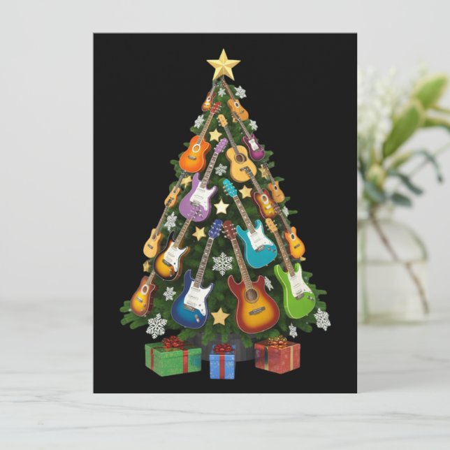 Guitar Christmas Tree Theater Musical Lover Merry  Holiday Card (Standing Front)