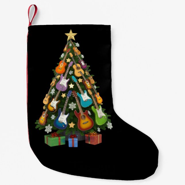 Guitar Christmas Tree Theater Musical Lover Merry  Small Christmas Stocking (Front)