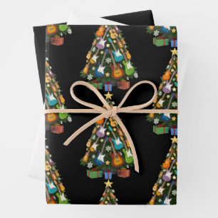 Guitar Christmas Tree Theatre Musical Lover Merry  Wrapping Paper Sheet