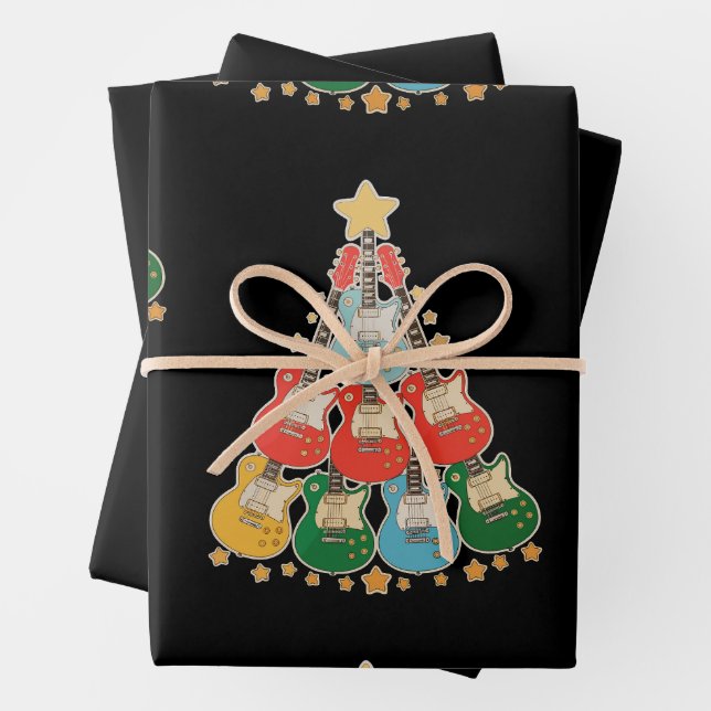 Guitar Christmas Tree Xmas Matching Family Holiday Wrapping Paper Sheet (In situ)
