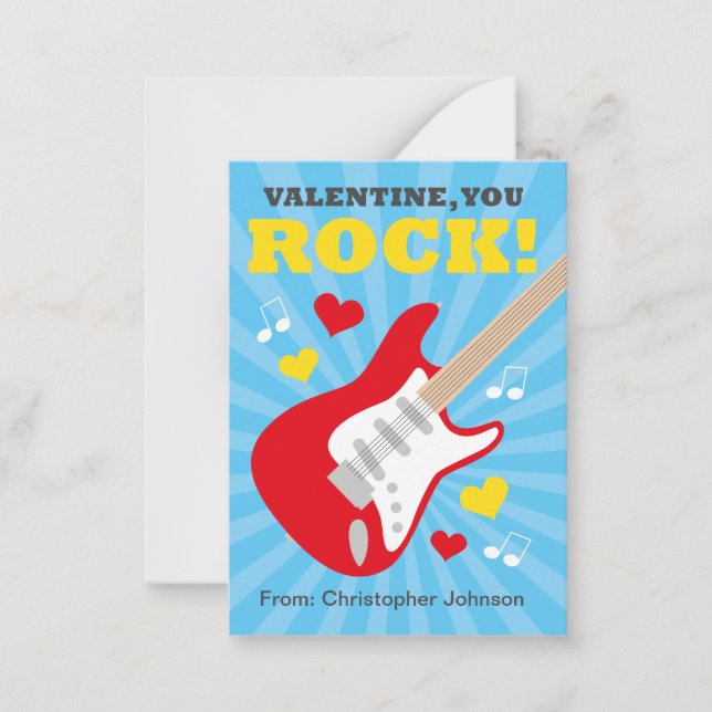 Guitar Classroom Valentine Cards for Kids (Front)