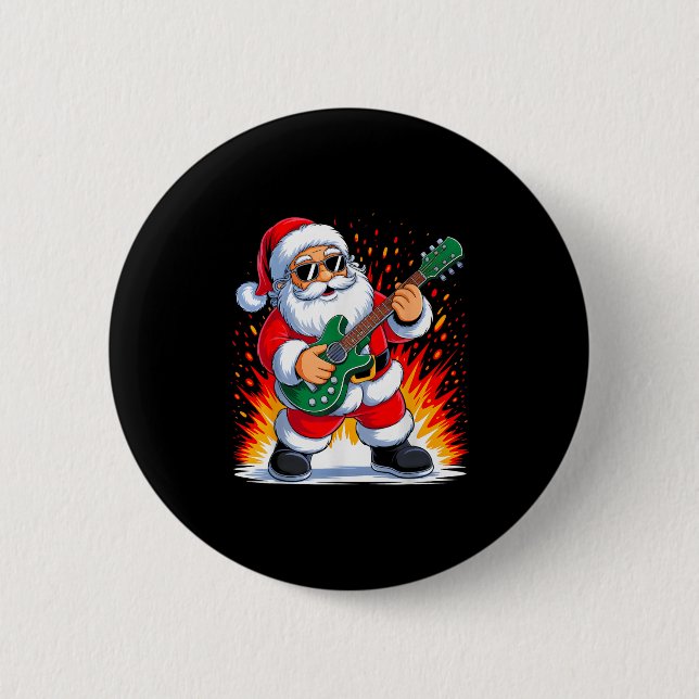 Guitar Clic Santa Playing Drums Funny Christmas Xm 6 Cm Round Badge (Front)