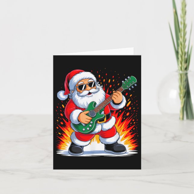 Guitar Clic Santa Playing Drums Funny Christmas Xm Card (Front)