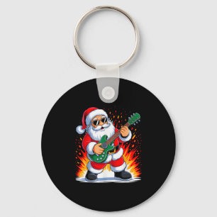 Guitar Clic Santa Playing Drums Funny Christmas Xm Key Ring