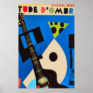 Guitar Collage Art Print Modern French Music