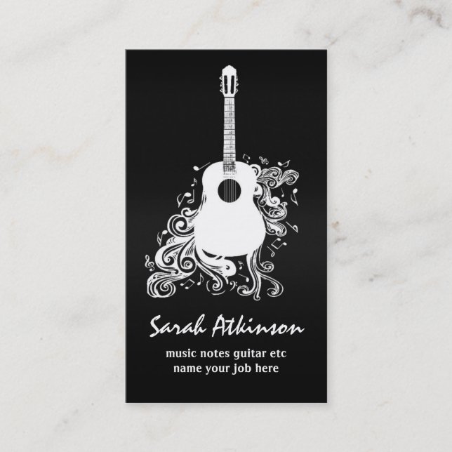 guitar cool black awesome business card (Front)