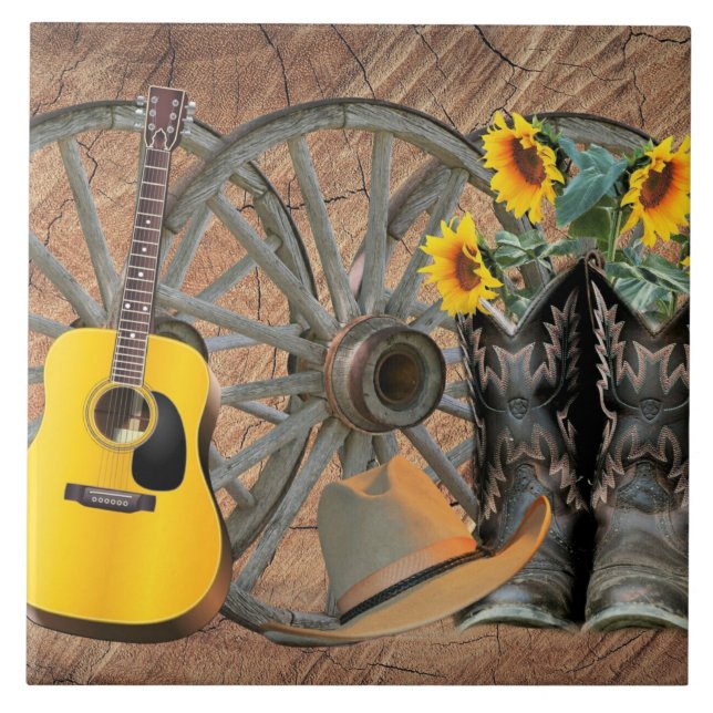 Guitar Cowboy Boots Cowboy Hat Tile (Front)