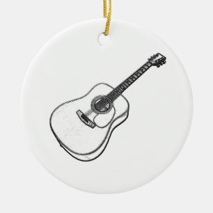 Guitar Drawing Ceramic Tree Decoration