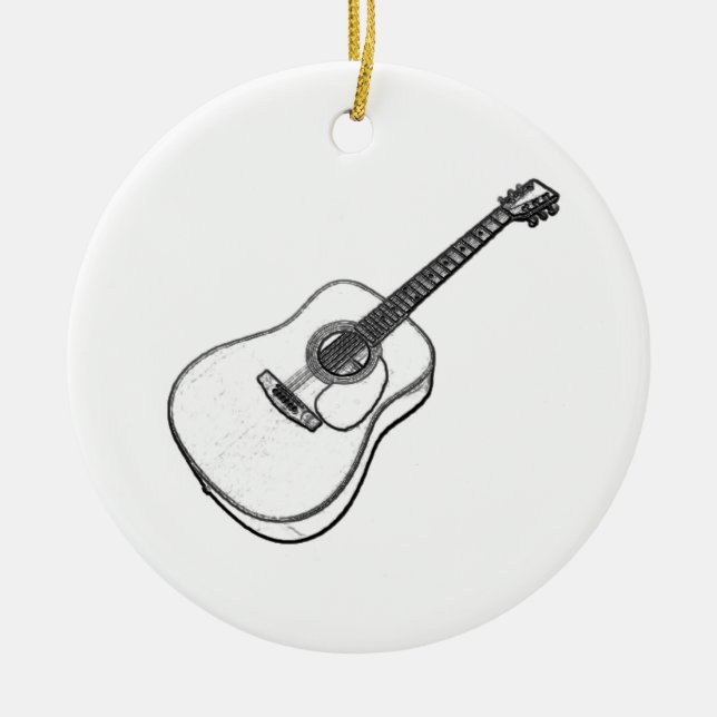 Guitar Drawing Ceramic Tree Decoration (Front)