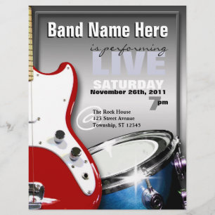 Guitar Drum Red & Blue Gig or Venue Flyers
