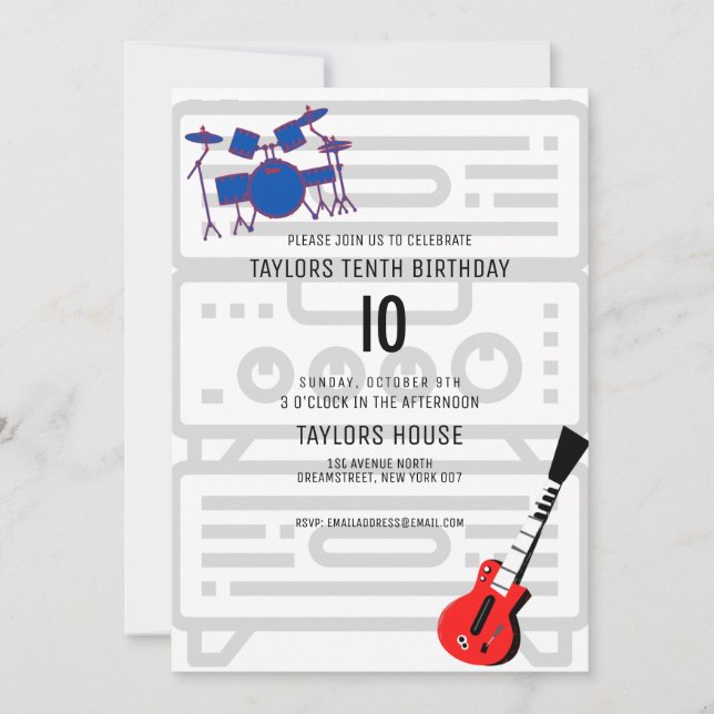 Guitar Drums Amp Music Birthday Party Invitation (Front)