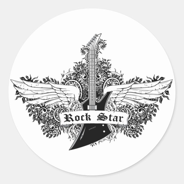 Guitar ~ Electric Guitar Rock Star Classic Round Sticker (Front)