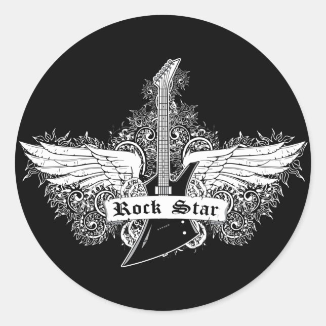 Guitar ~ Electric Guitar Rock Star Classic Round Sticker (Front)