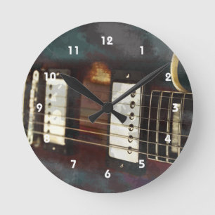 guitar electric music grunged background round clock