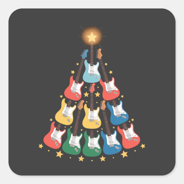 Guitar Electric Music Instruments Christmas Tree  Square Sticker (Front)