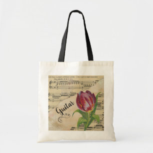 Guitar Elegant Tulip Vintage Sheet Music Tote Bag