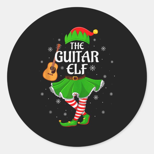 Guitar Elf Christmas Family Girls Women Elf Squad  Classic Round Sticker (Front)